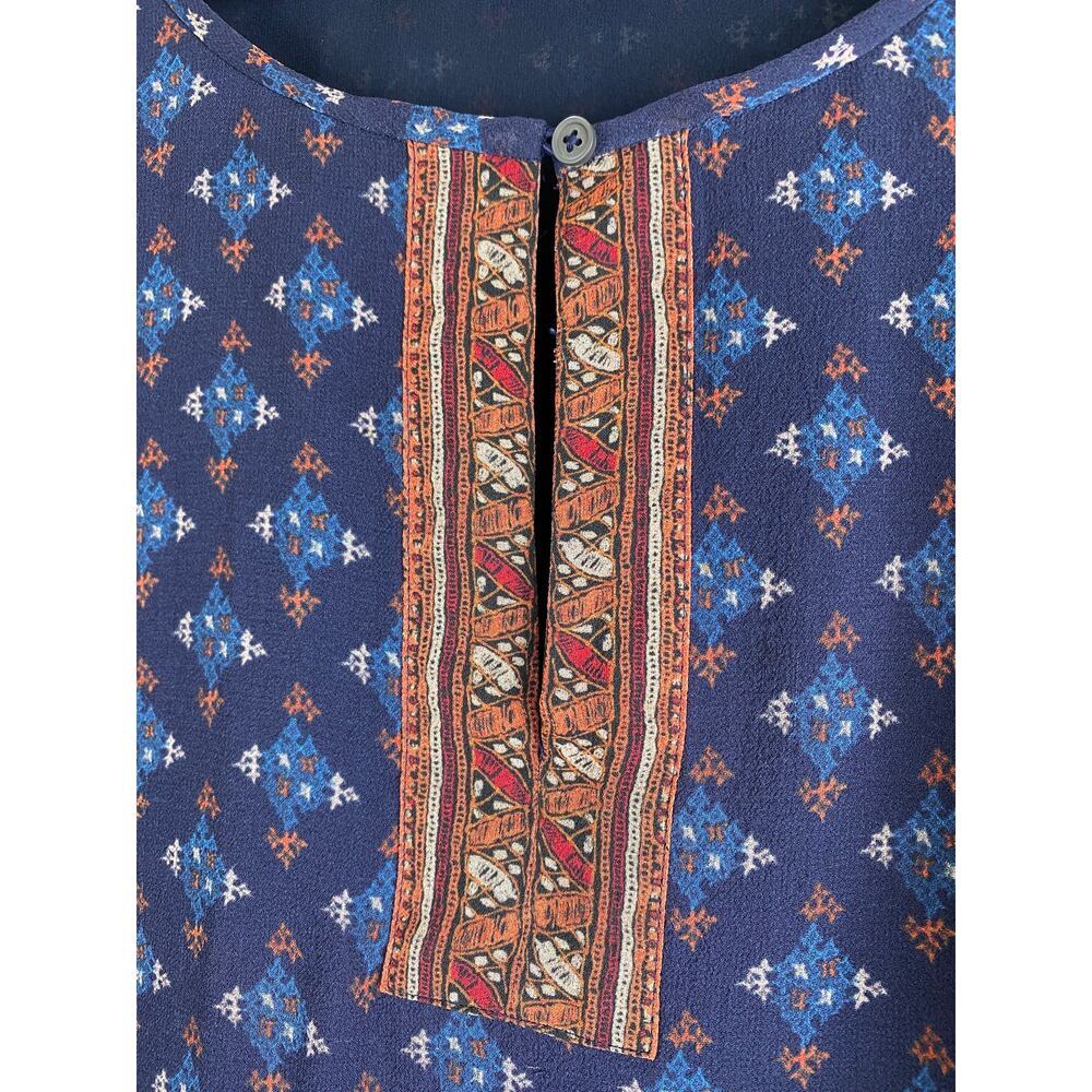 Joie Silk Blouse Navy Multi Print Sheer Sleeve Relaxed Top Small - Picture 7 of 12